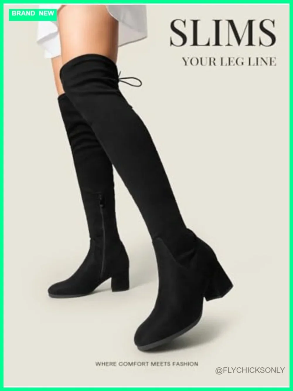 Over the Knee Chunky Heel Boots Faux Suede Round Toe Stretch Thigh High